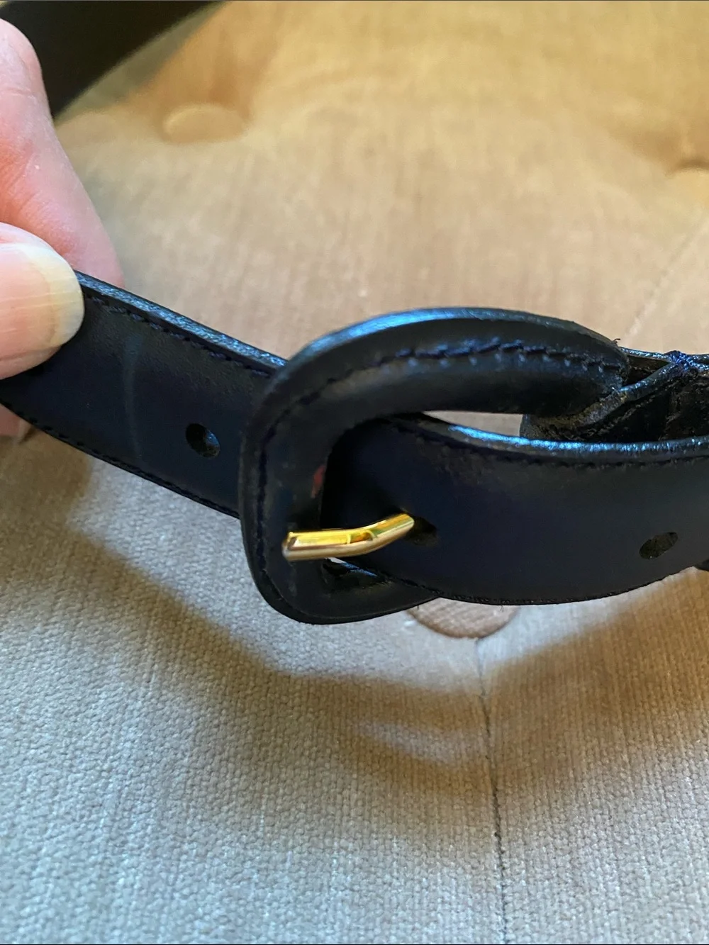 Ralph Lauren Navy Leather Belt with Gold Accent
